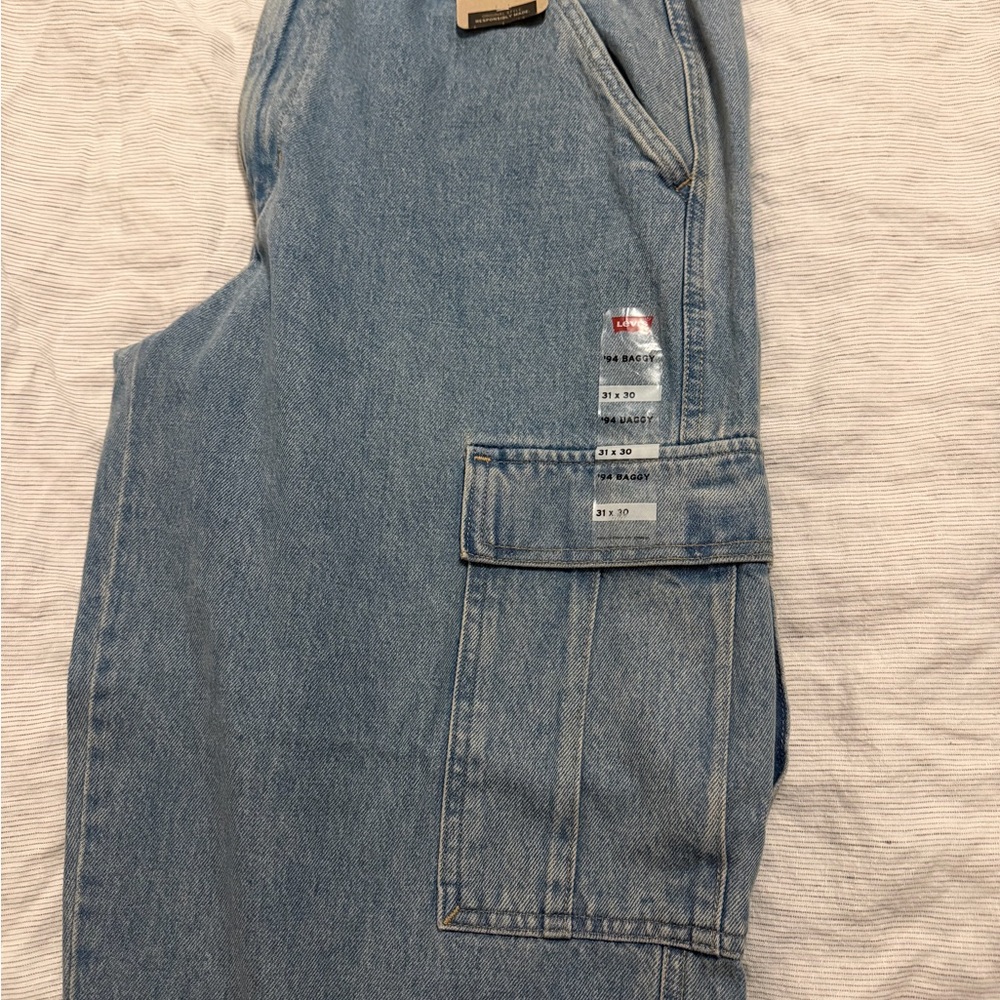 Light Wash Denim Cargo Jeans
